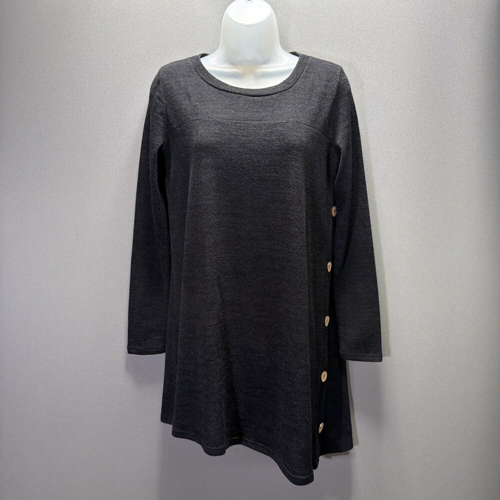 Reborn J Long Sleeve Soft Dark Gray Knit Sweater Tunic Top Shirt Women's M Fall